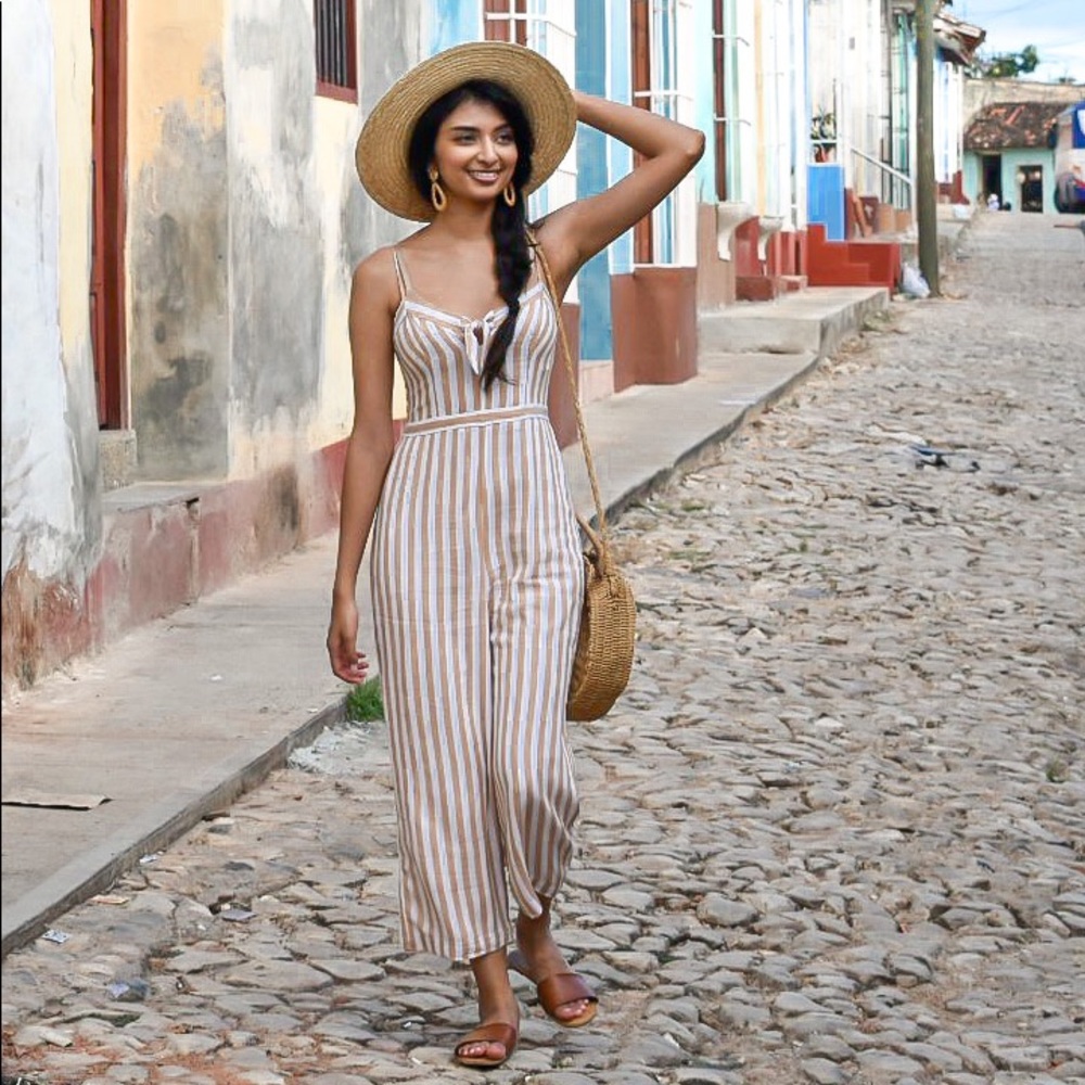 Tan striped jumpsuit